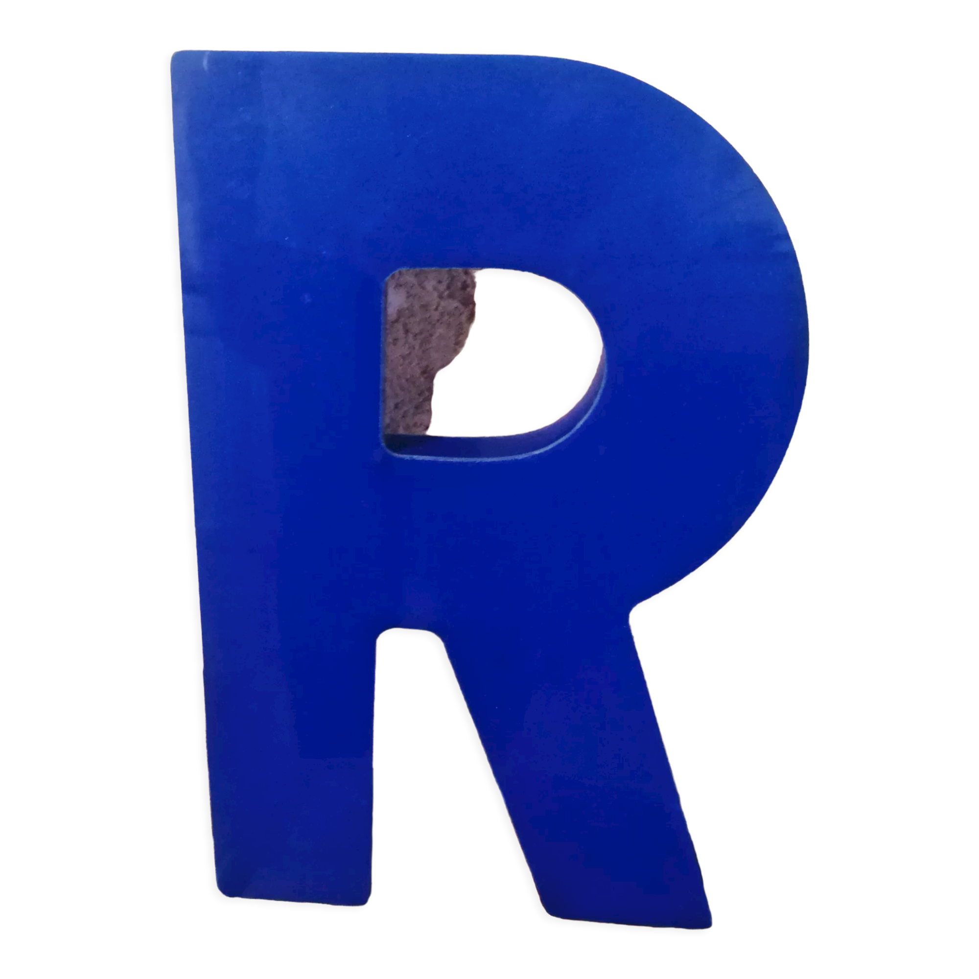 Letter R vintage sign in blue plexiglass