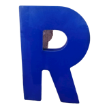 Letter R vintage sign in blue plexiglass