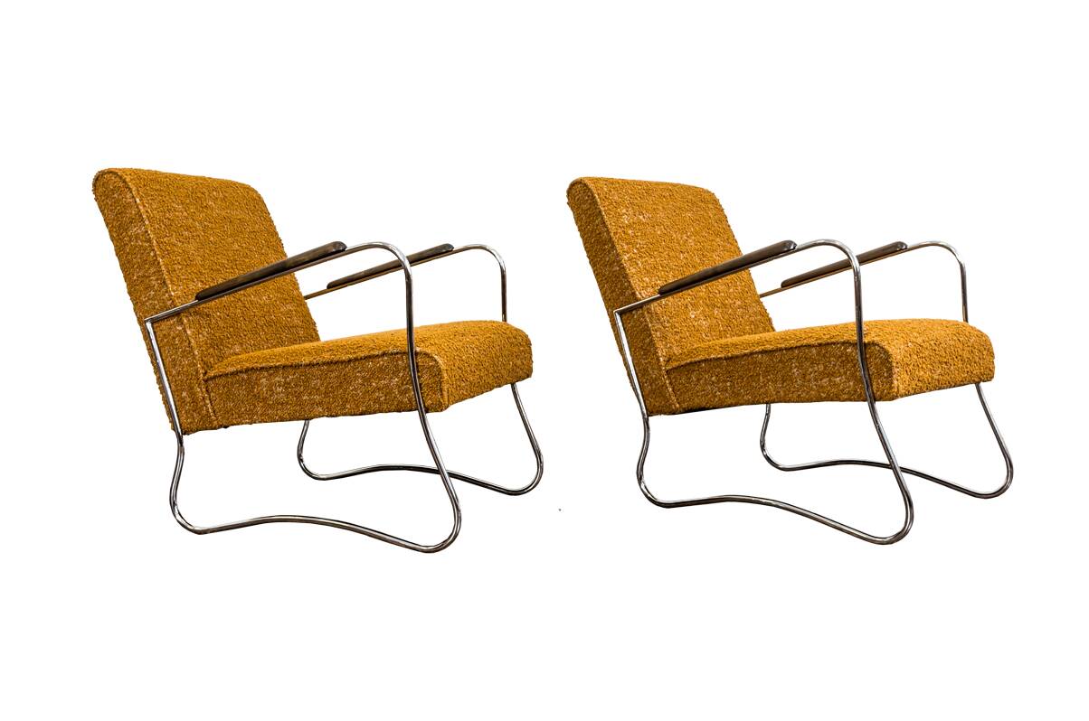 Pair Of Mid Century Orange Armchairs From Fabryka Mebli Wschód Zadziele, 1950s