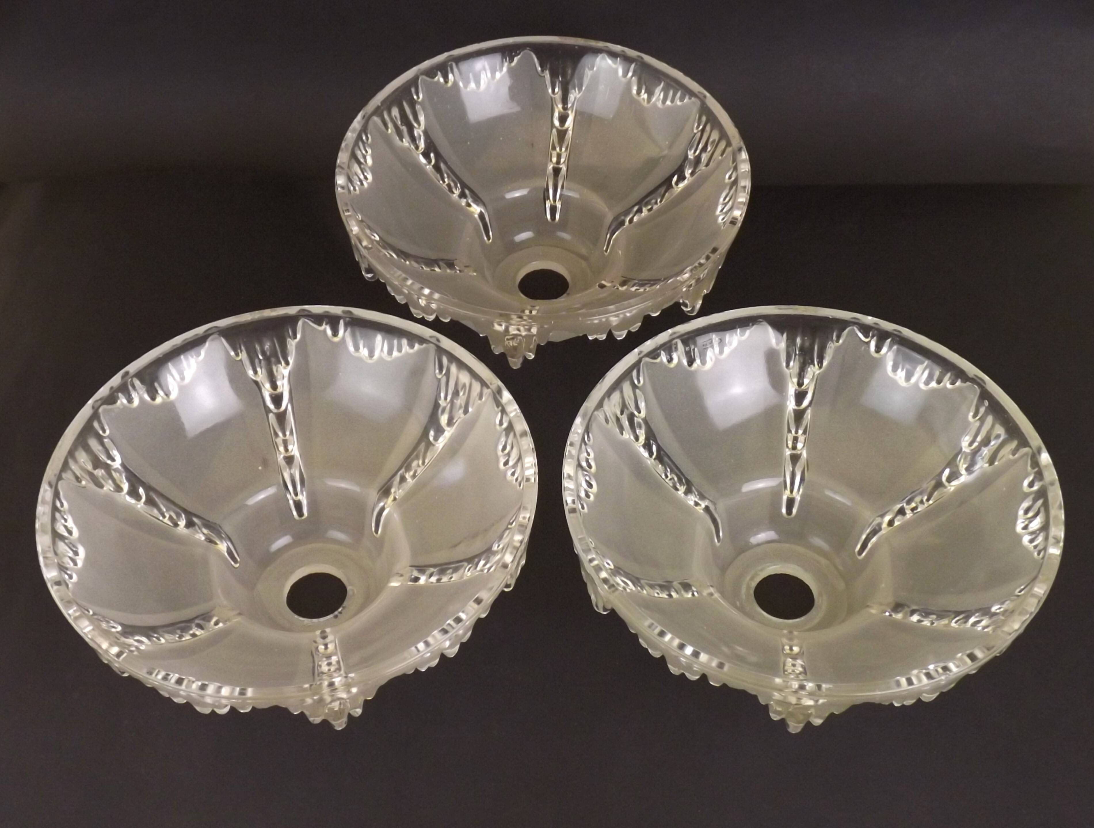 Signed ezan france frosted glass icicle shades set of 3 – art deco lighting