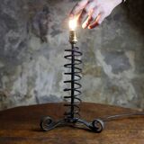 Brutalist wrought iron spring lamp base