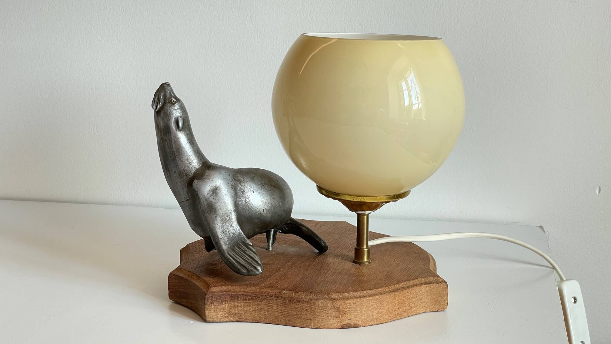 Art Deco Sea Lion blown glass lamp
