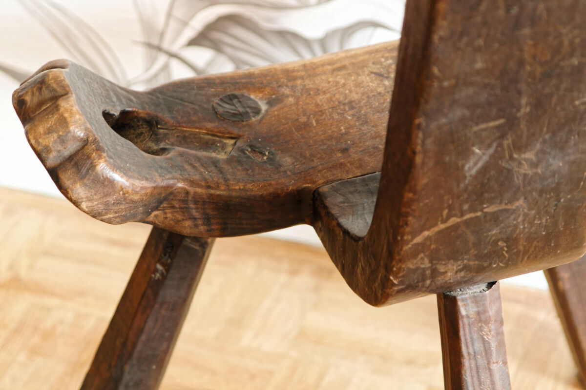 Brutalist chair in raw wood