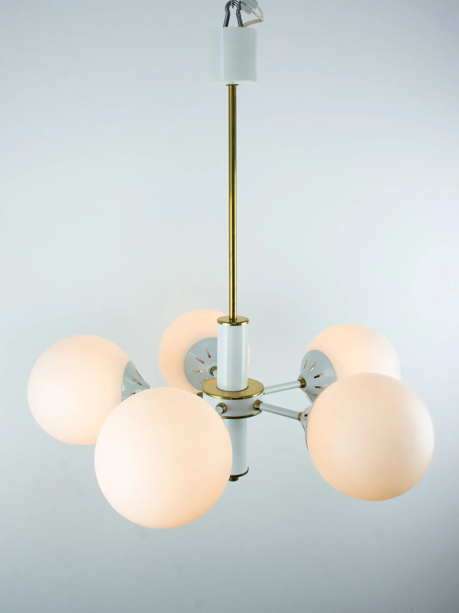 Vintage White 1970s Sputnik Chandelier – Mid-Century Modern Ceiling Light