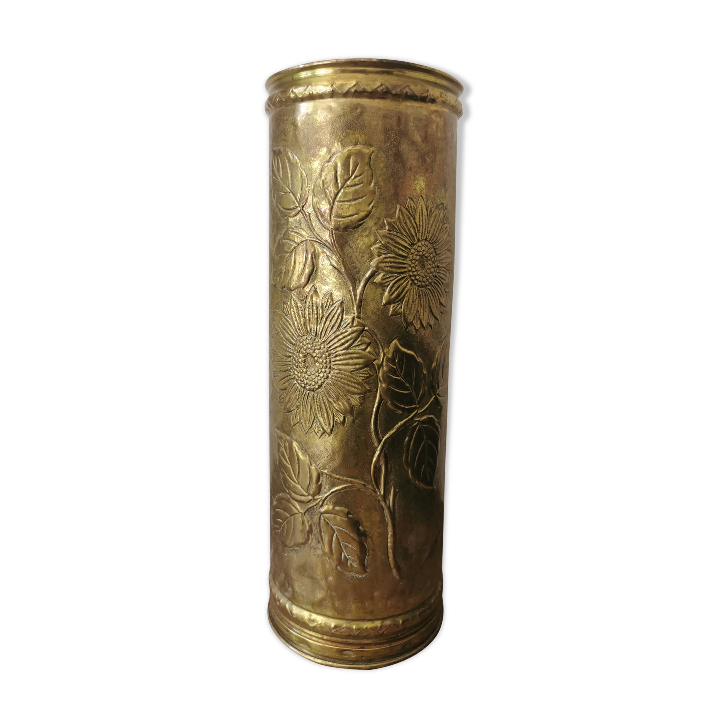 Umbrella holder sunflowers vintage copper and golden brass