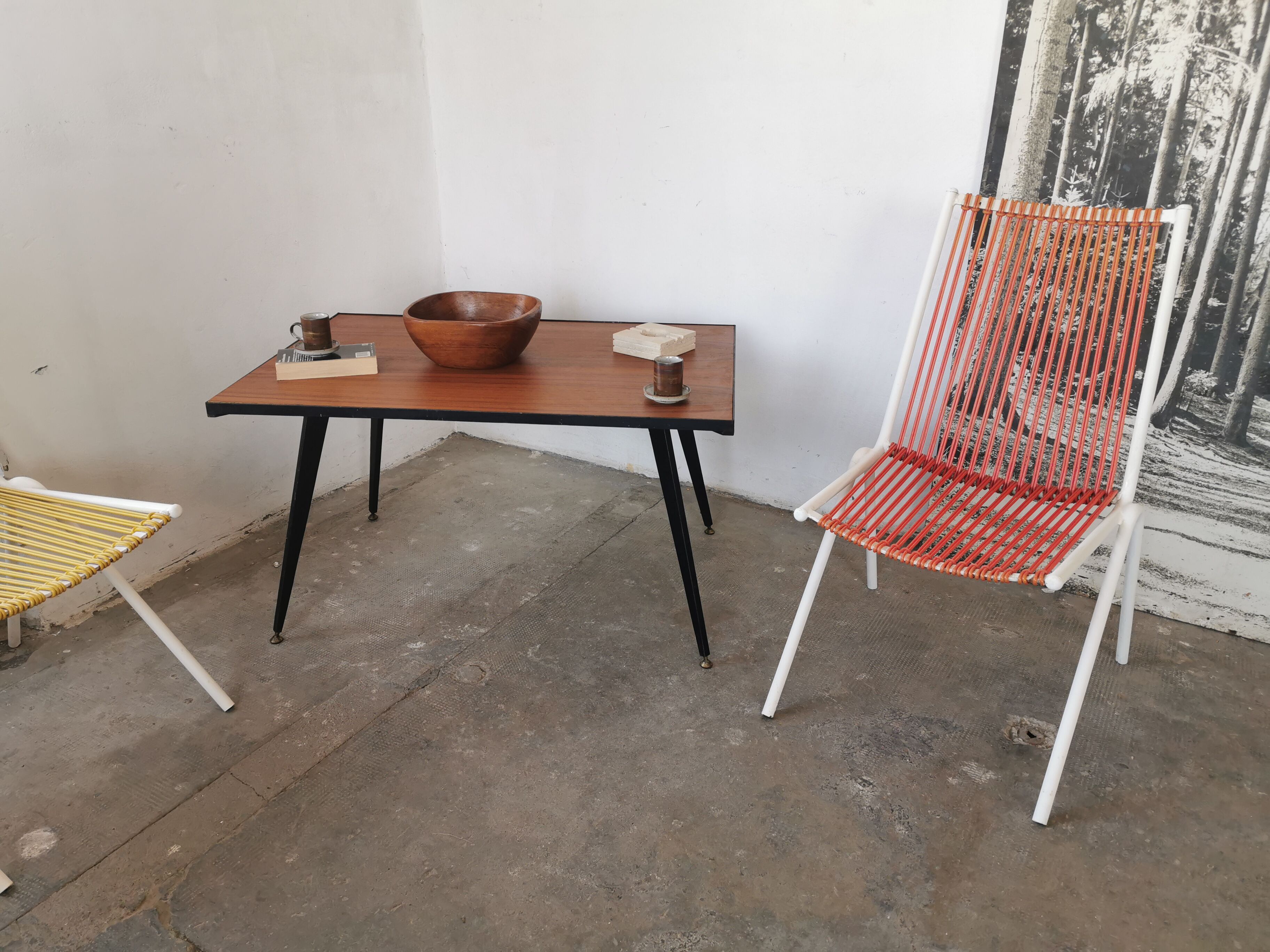 Coffee table mid-century compass legs