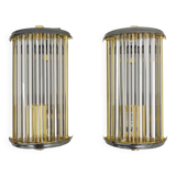 Pair of Art Deco style wall lights, brass, metal and glass GS model Vadisa. 1970s