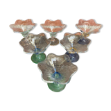 Set of 6 Ice Cream Bowls Design LA ROCHERE Coloured Glass France #D848