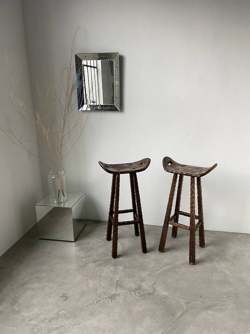 Pair of brutalist high stools