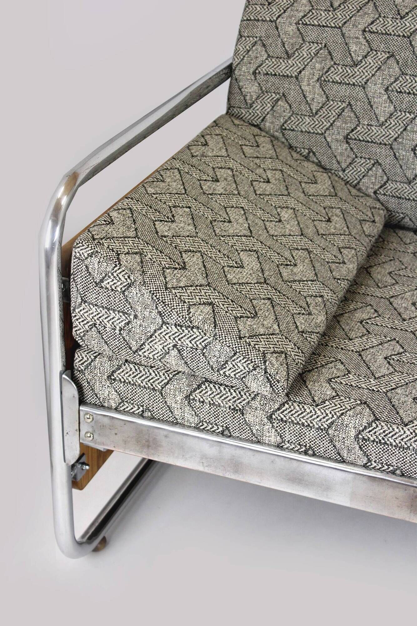 Restored Bauhaus Tubular Steel and Chrome Sofa, Czechoslovakia, 1940s