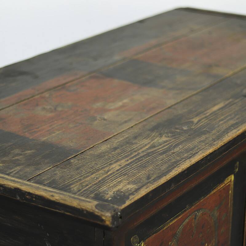 Very large painted folk art rustic farmhouse bridal chest / dresser