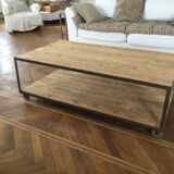 Wooden and iron coffee table with 2 shelves