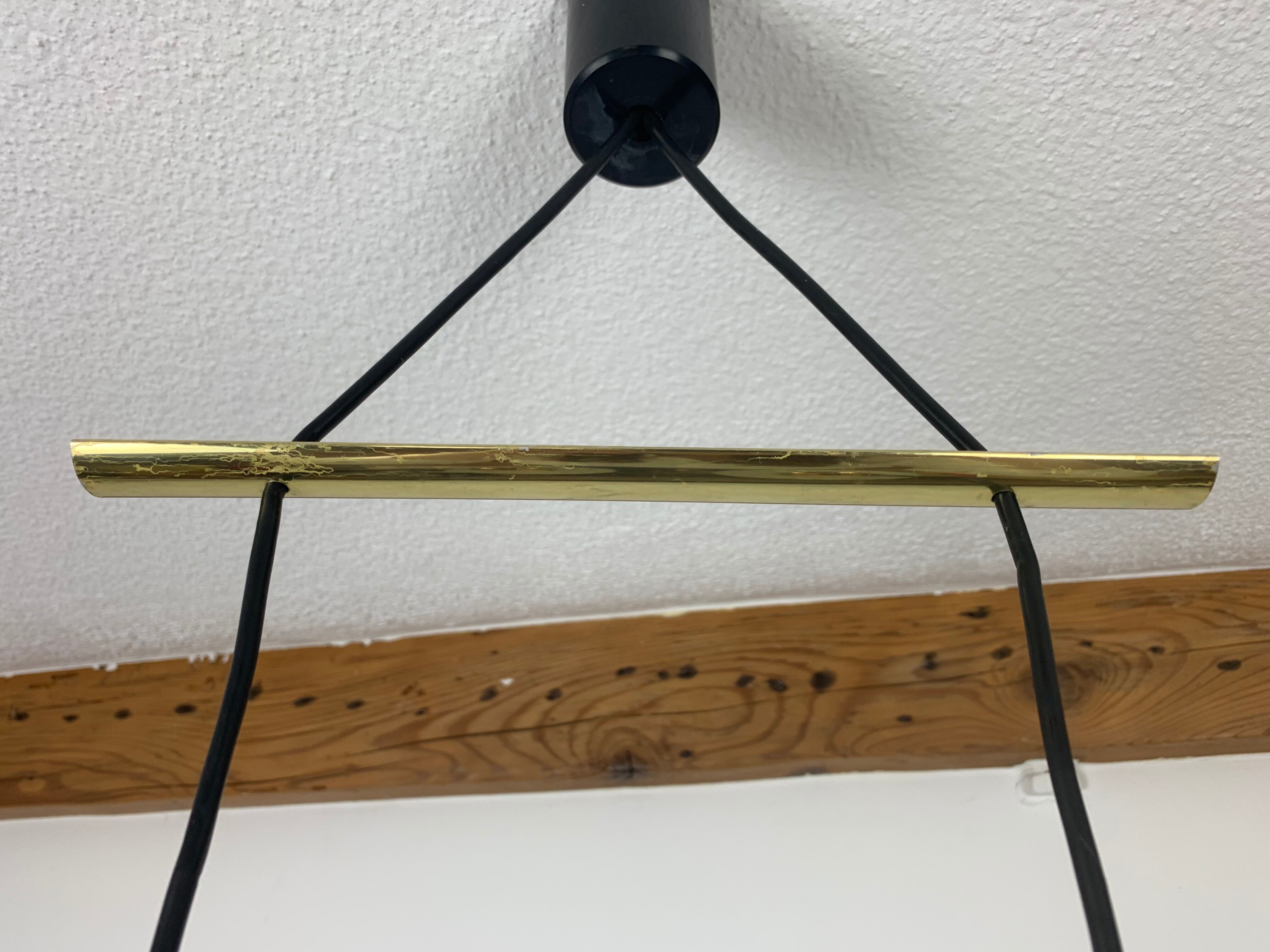 Suspension globes 2 lights, glass and brass, 50s