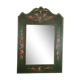 Miroir ancien en bois peint à la main polychrome vert forêt et roses rouges orangées