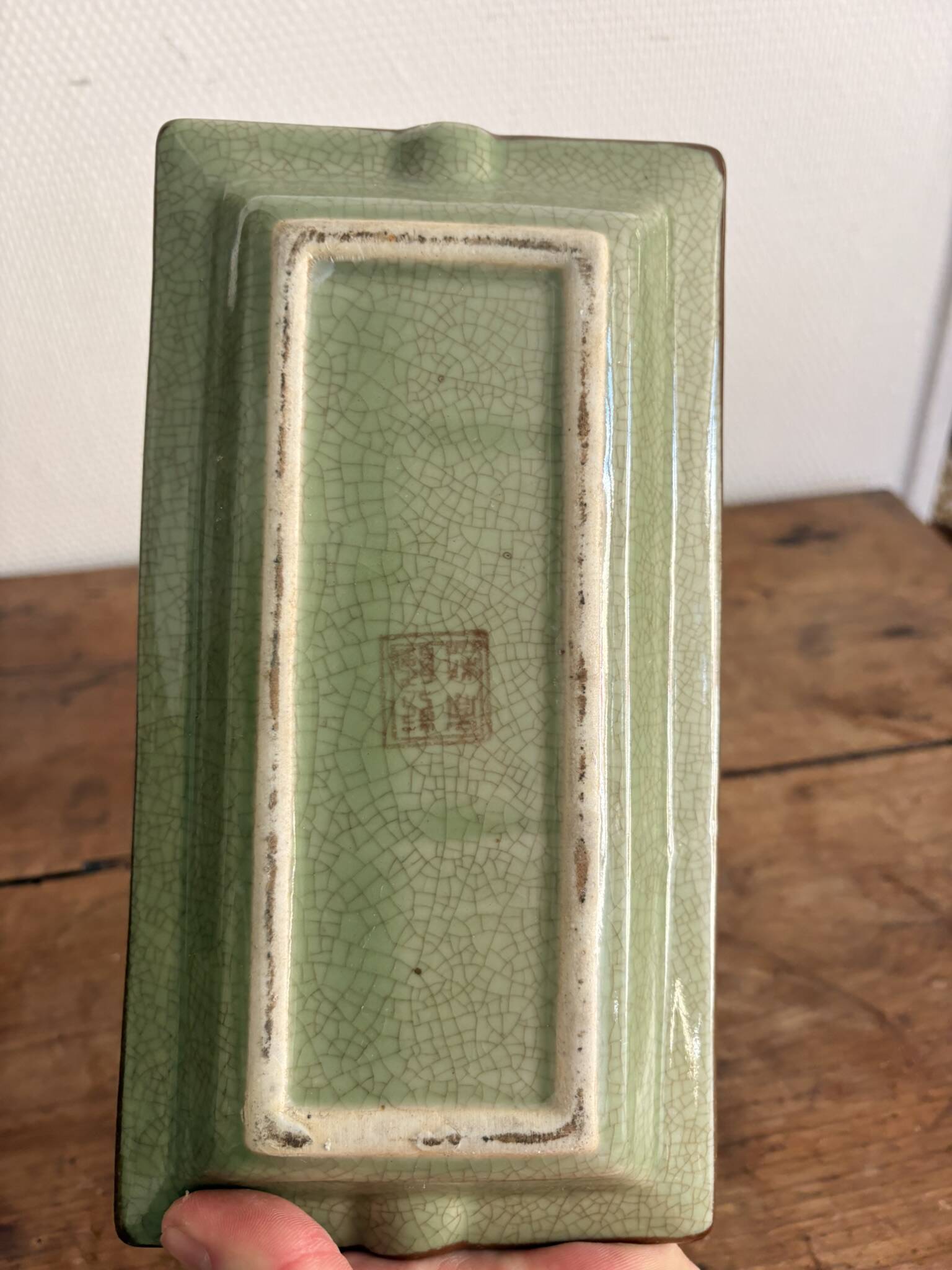 Celadon Ashtray Fish China Japan Cracked Asian Ceramic 20th Century