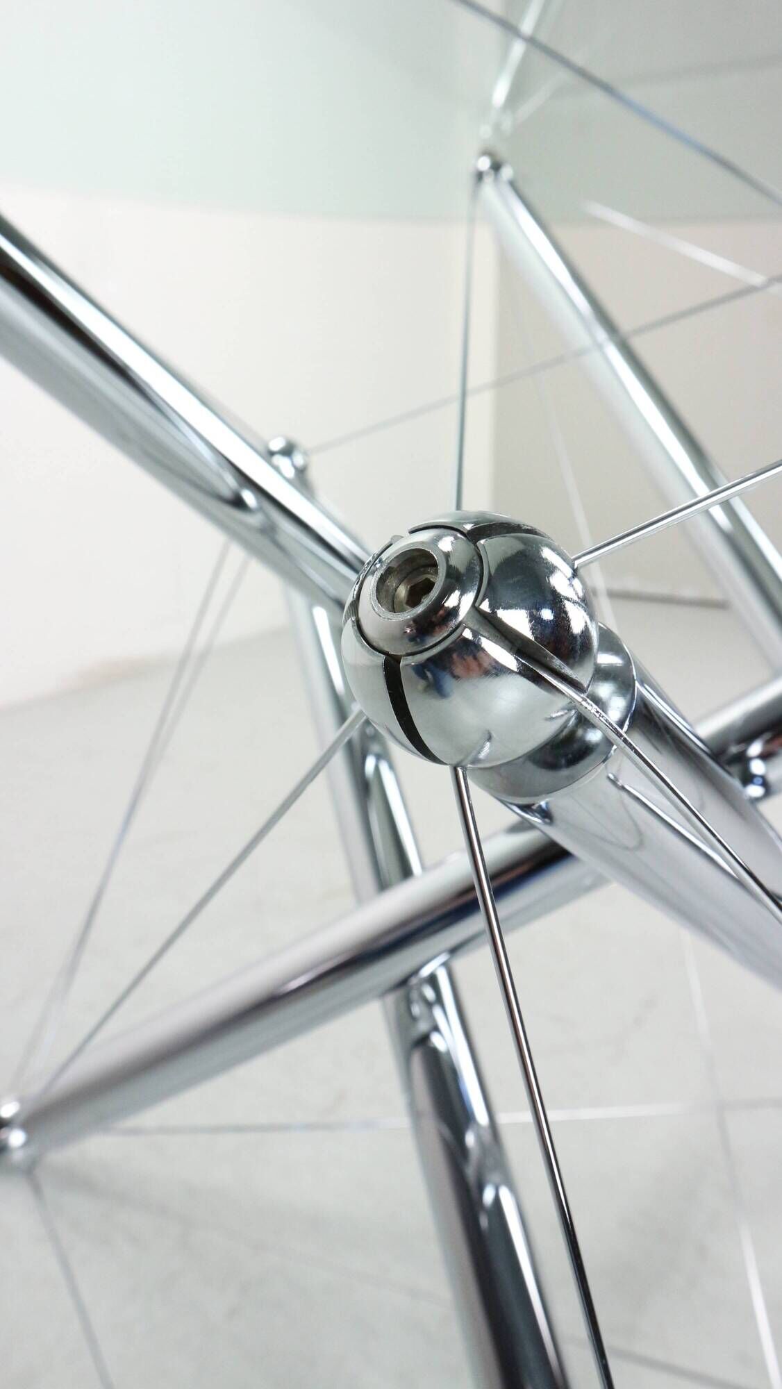Theodore Waddell for Cassina 714 Tensegrity Chromed Steel Dining Table, 1980s