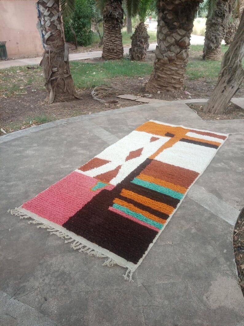 Handmade traditional natural wool rug size 140 x 260 cm