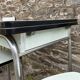 JPP pale green formica table, 4 chairs, 1 stool, 1950s