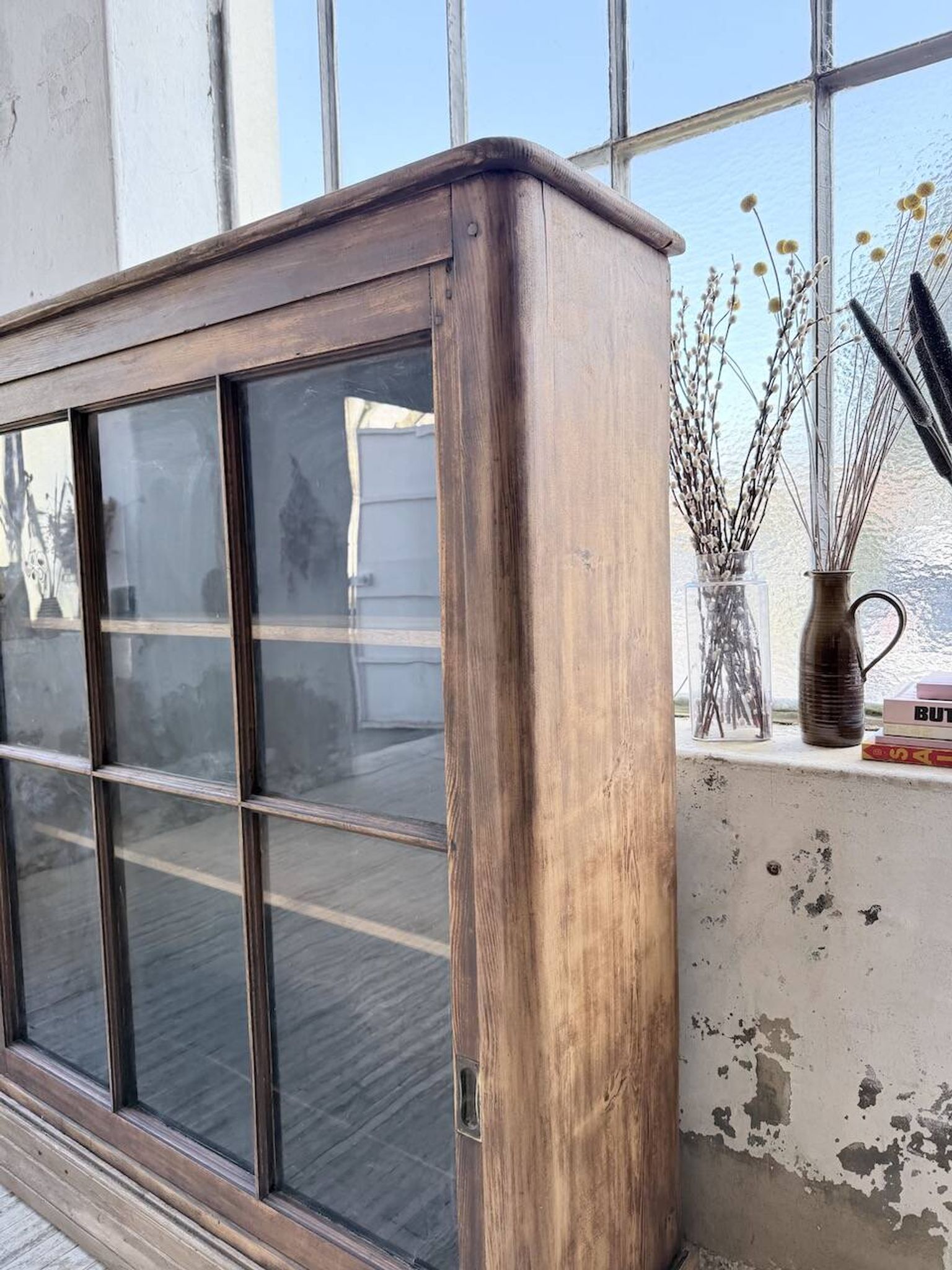 XXL industrial sideboard with glass doors