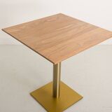 Square bistro table with solid walnut top and brass base