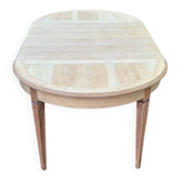 Table à manger Louis XVI rénovée en bois massif brut 2 rallonges 1960
