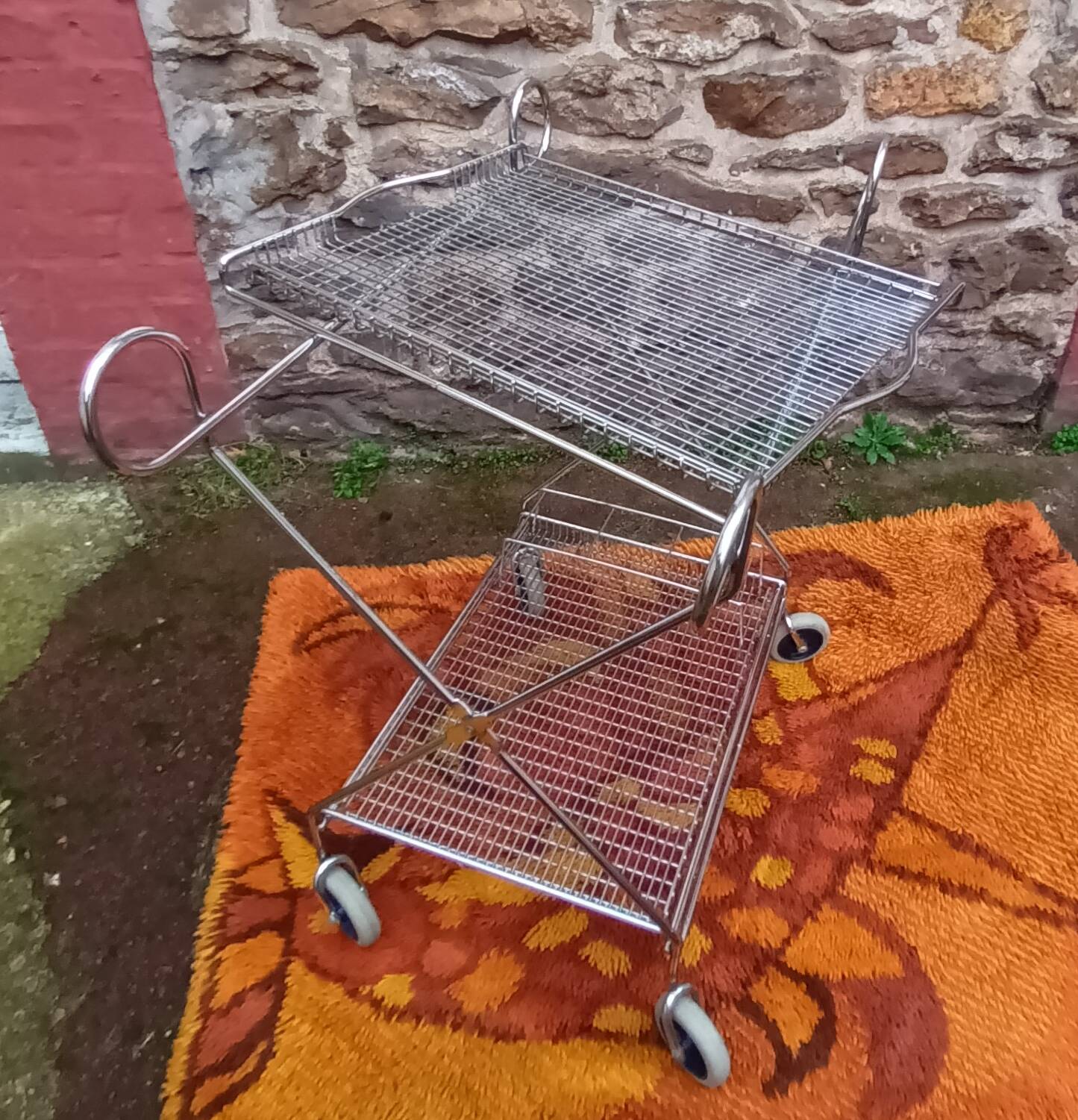 Chrome-plated metal serving cart, 1970s