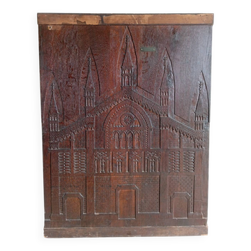 Grand panneau sculpté façade cathédrale Pavie