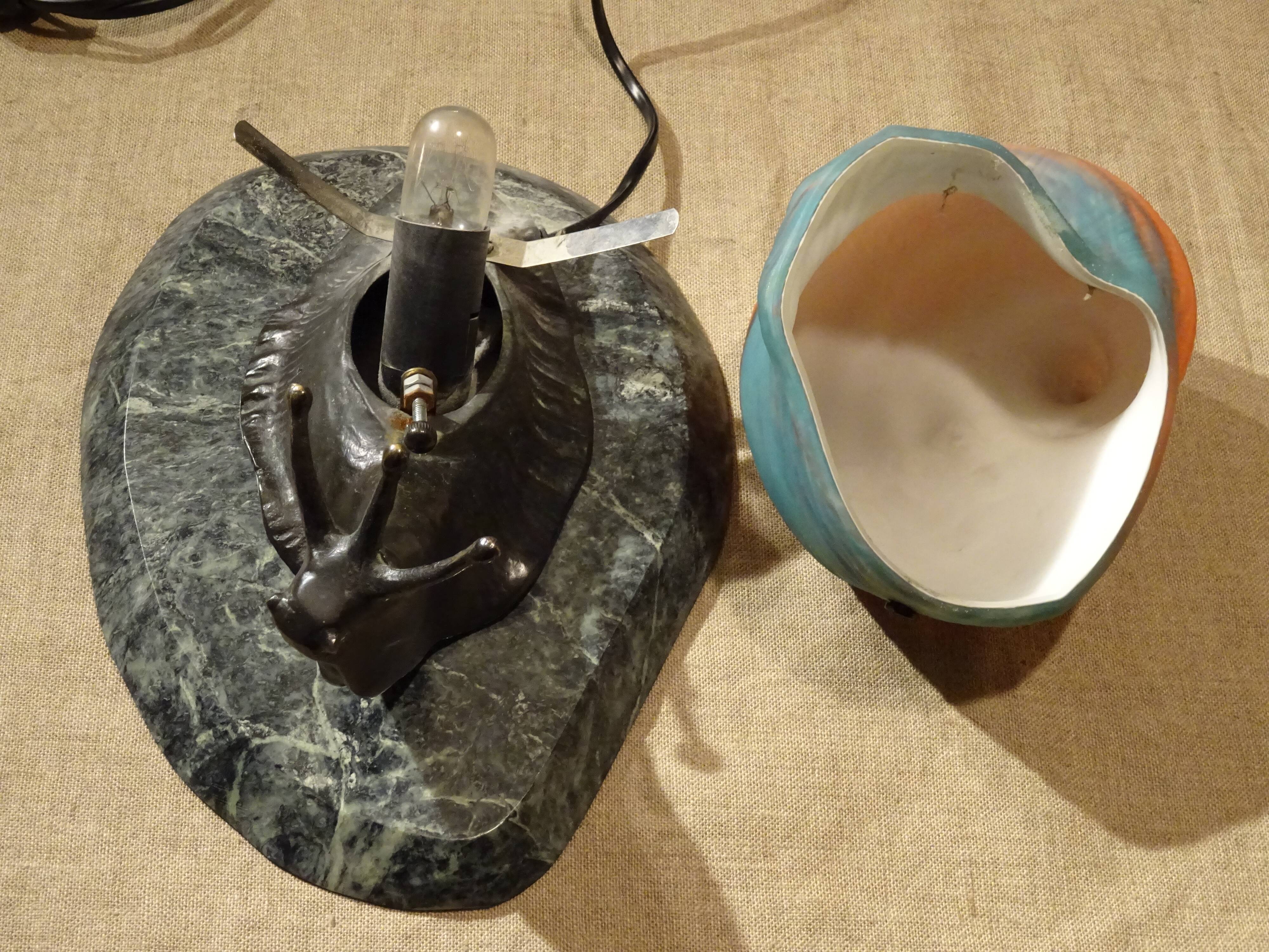 Bronze snail nightlight patinated glass shell lined marble base ref A208/12