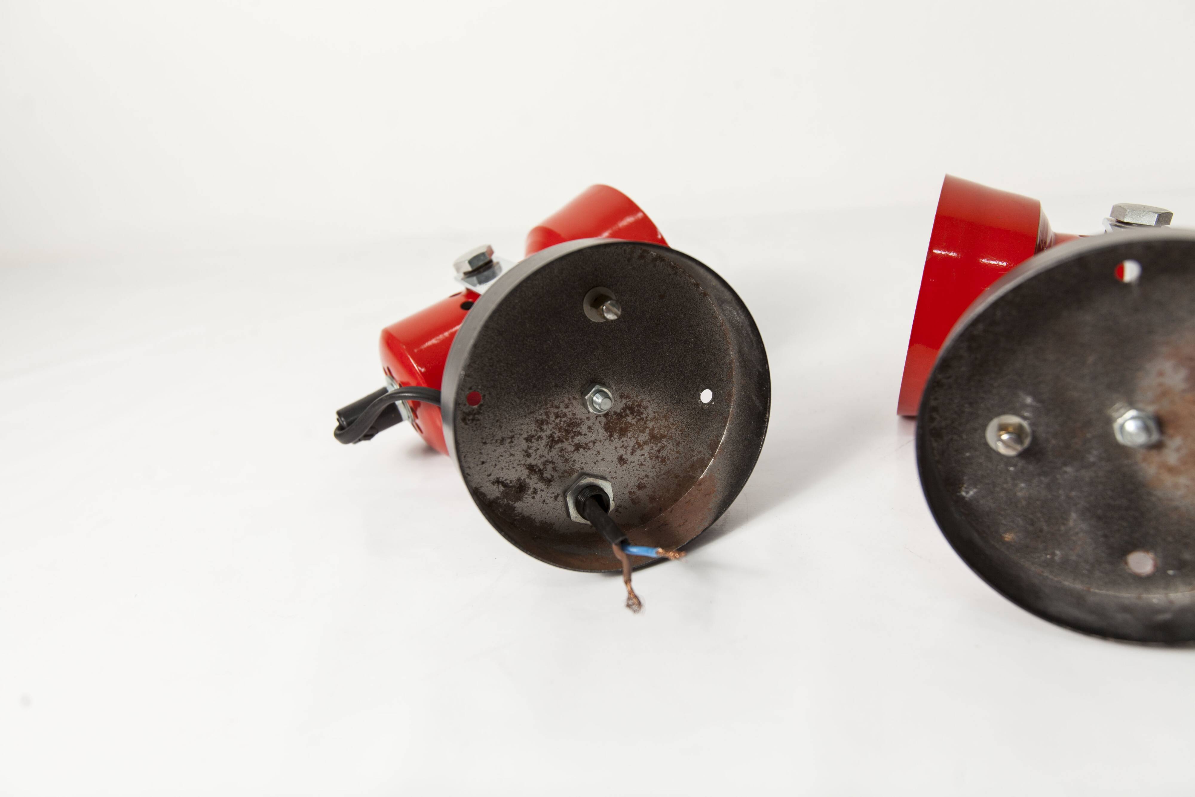 Pair of 1970s red and black wall lights