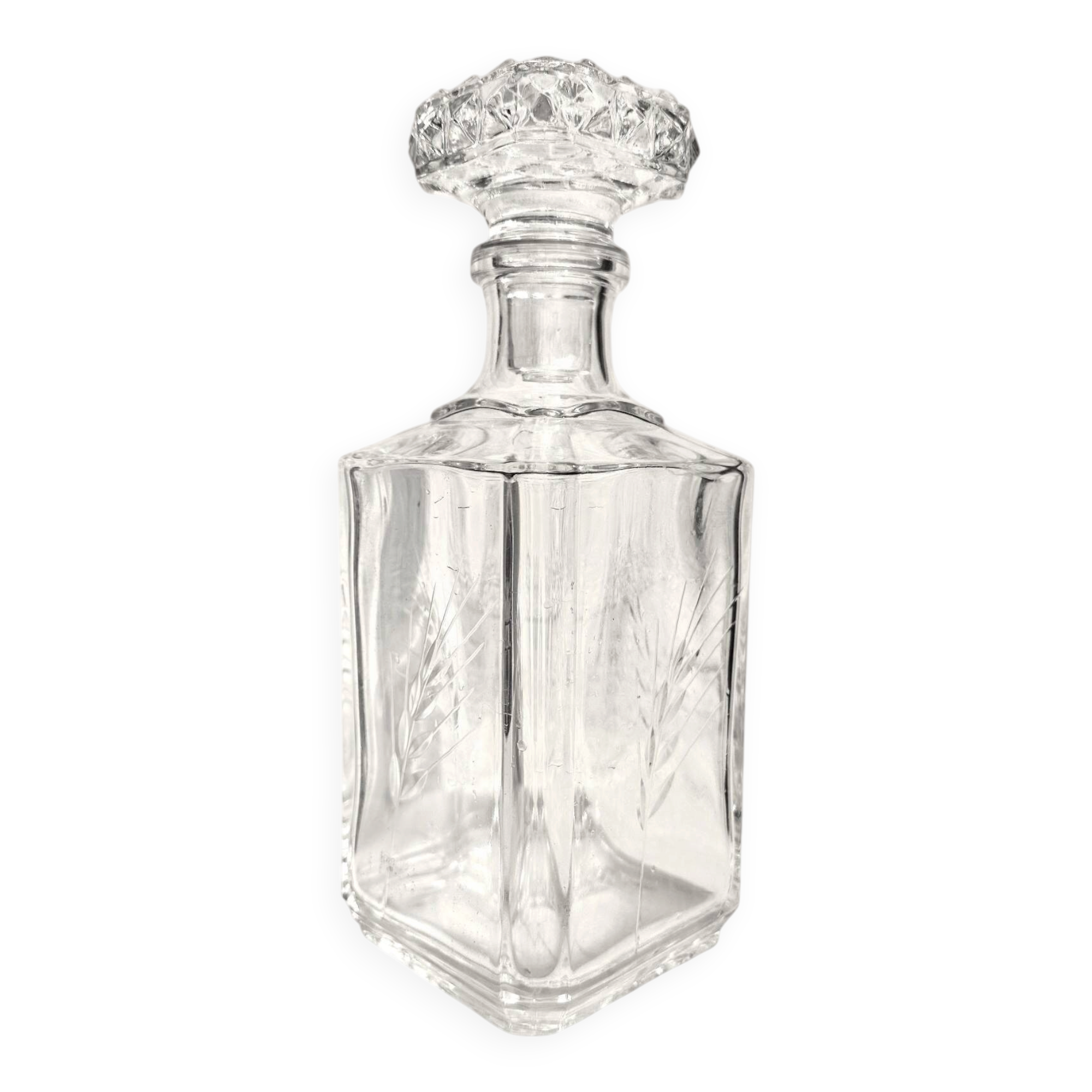 Cut crystal whisky carafe with wheat decoration