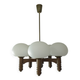 Vintage pendant lam rustic hanging mushroom chandelier wooden light 1970s