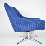 Vintage cord armchair shell, Deutsche democratic republic, ddr, 1960s, blue, chrome