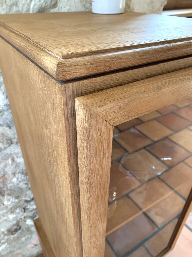 Wooden glass cabinet with drawer