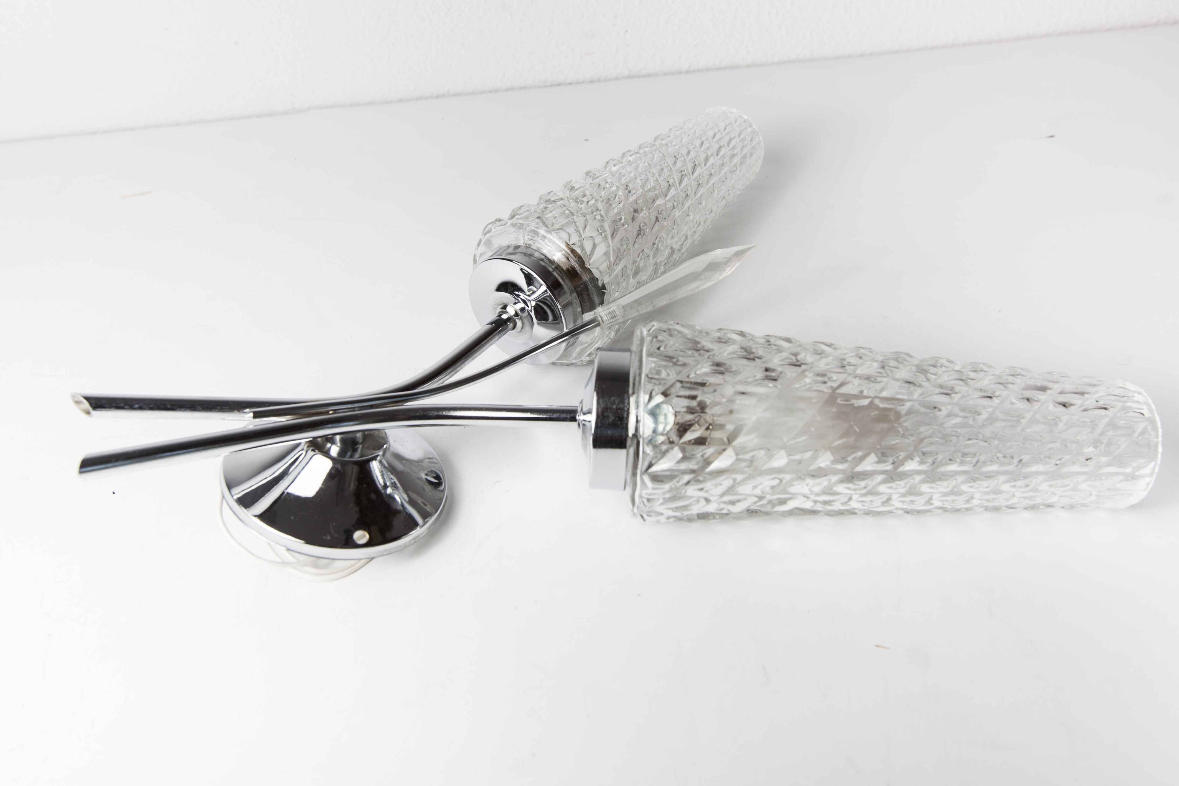 Double wall lamp 1960 chrome and glass and transparent tip