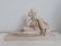 Nude Woman and Her Dog (Greyhound) - Beige Ceramic Statue - Signed Charles Lemanceau - 1930