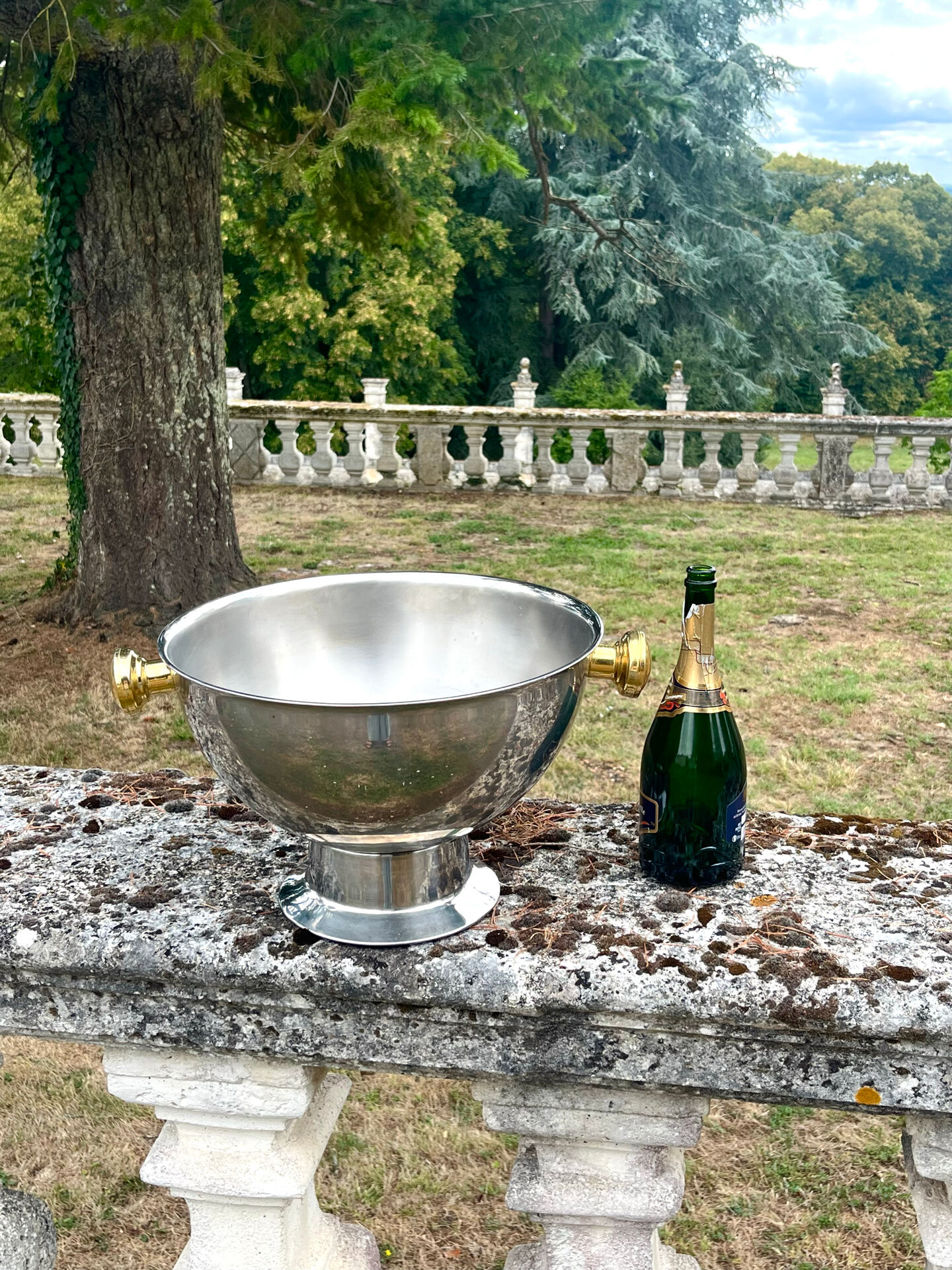 Large Aluminium Champagne Ice Bucket with Gold Tone Handles