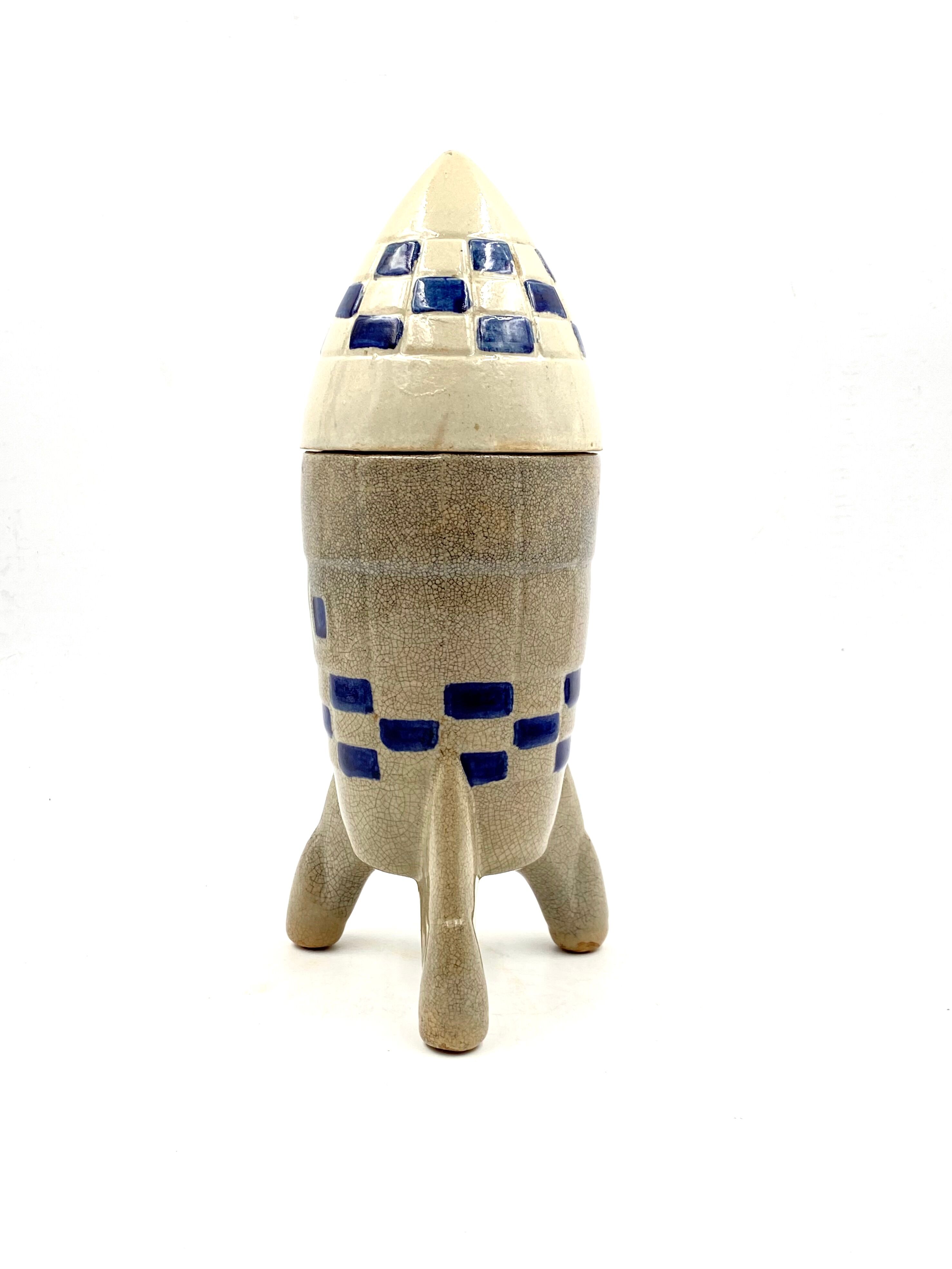 Ceramic rocket, spaceship bottle, France 1940s-1950s