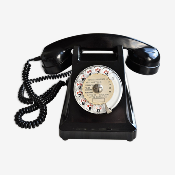 Téléphone PTT à cadran en bakélite avec écouteur vintage 1960s