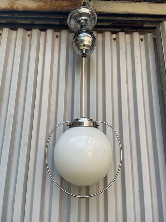 Art Deco suspension chrome and opaline 1950s
