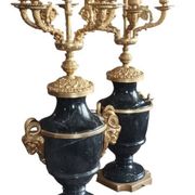 Antique Lumi pair of large marble and mercury-gilt bronze candelabras