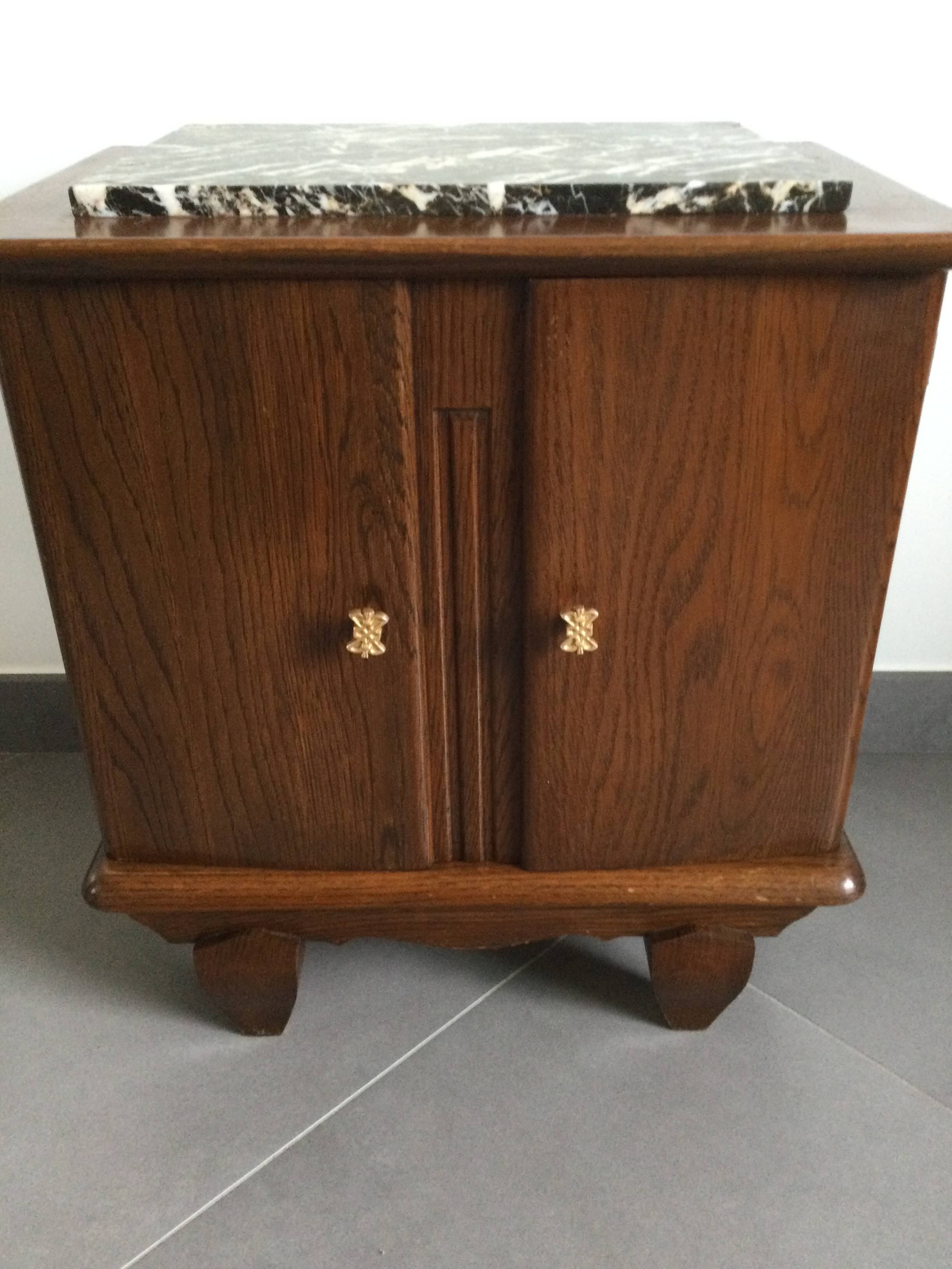 Oak and marble bedside table