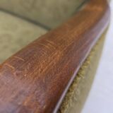 1960s, Danish 3-seater sofa, green furniture velour, ash wood legs.