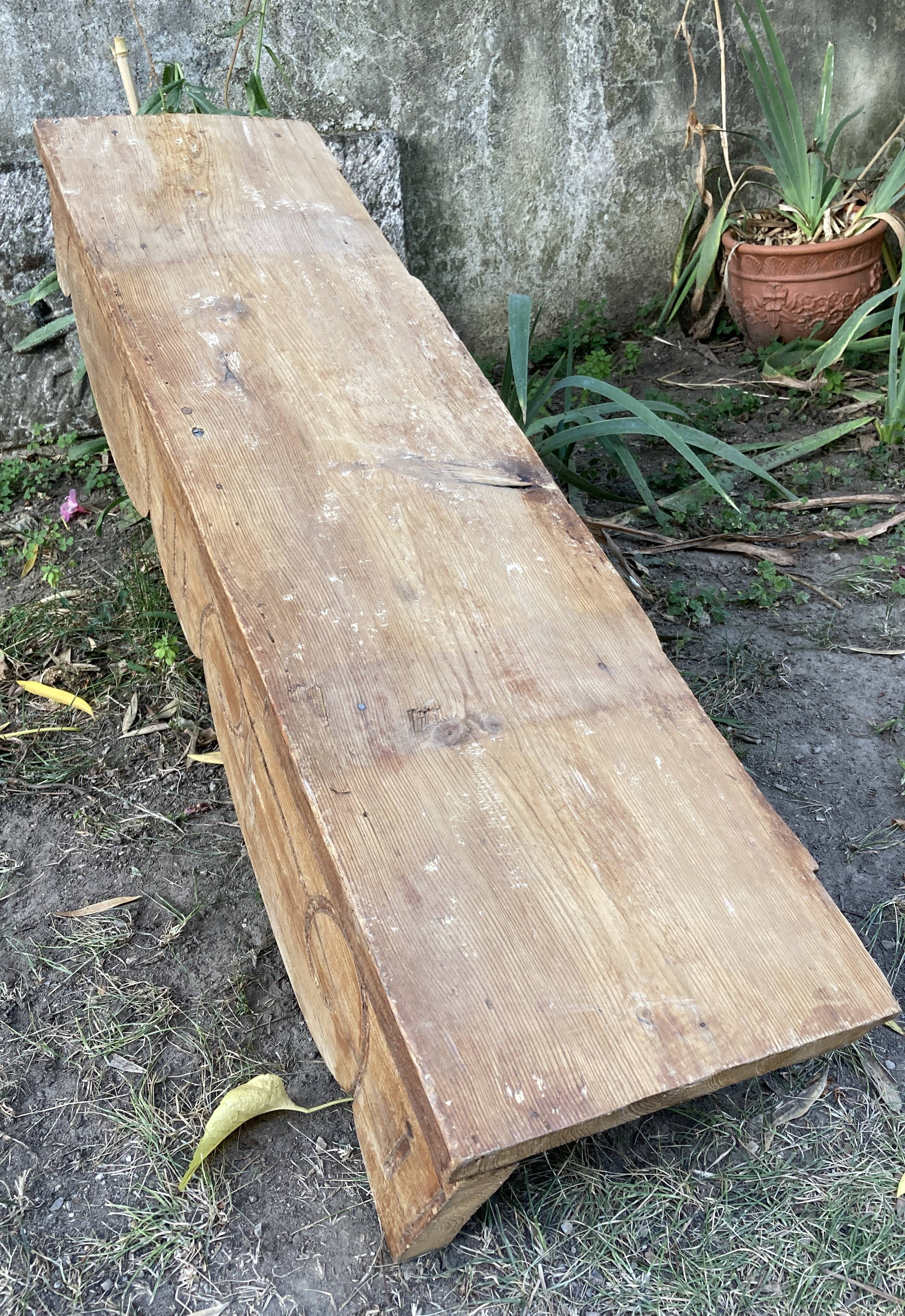 Antique shelf carved wood - raw oak - L 102 x D 28