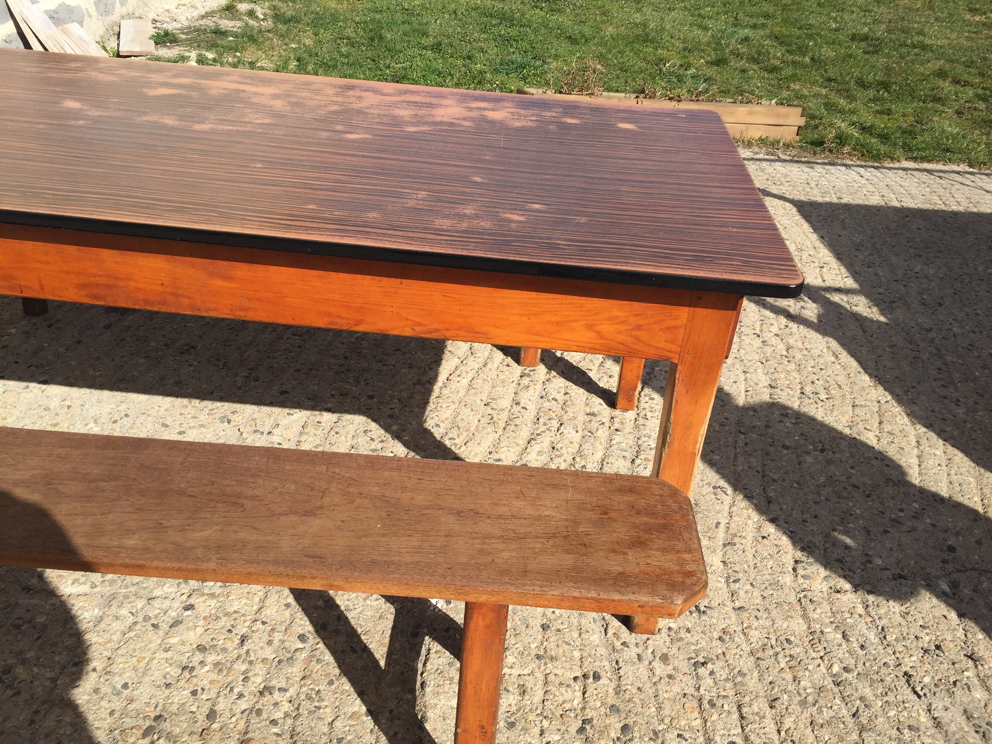 Farmhouse table with 2 wooden benches