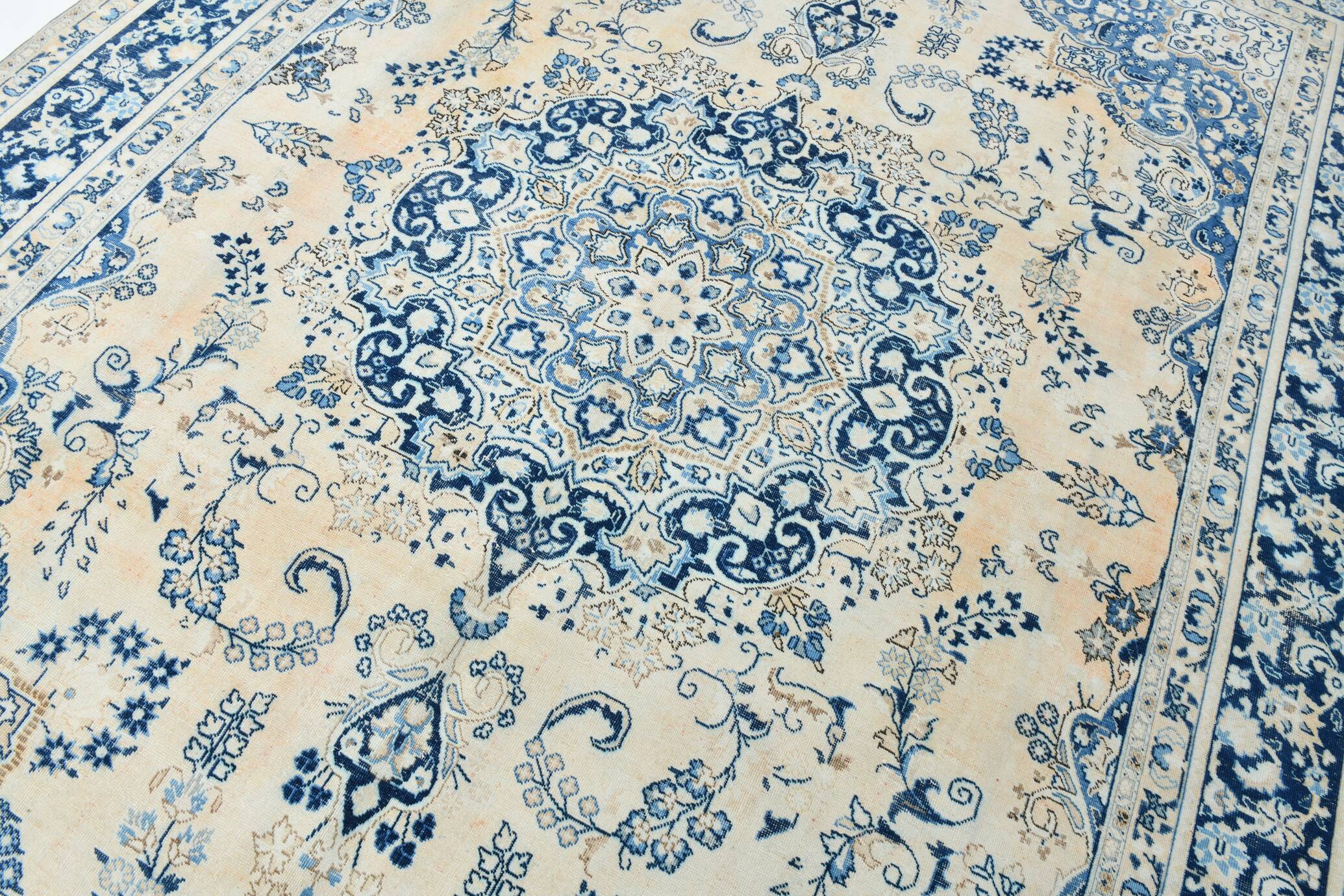 Élégance Persane en Bleu, Tapis Vintage d’Artisanat Raffiné, 282x385 Cm