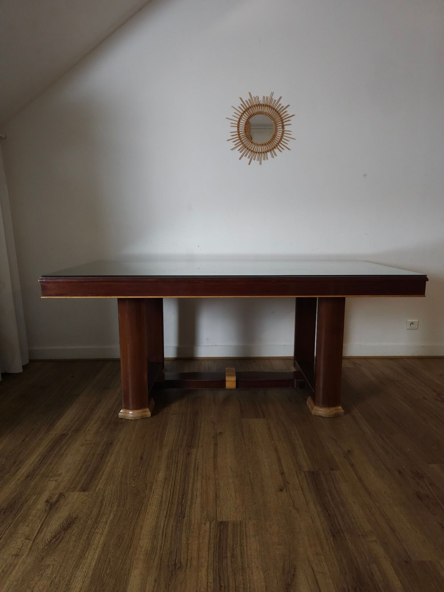 Table architecturale style Art Déco & tiroirs secrets (1970)