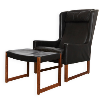 Fauteuil à oreilles et repose-pieds vintage par Rudolf Glatzel pour Kill In