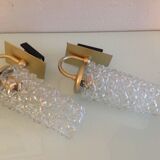 Pair of tulip glass and gold/vintage metal wall lamps 60/70