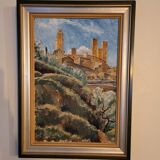 Peinture à l'huile De Hans Lindén /1938 / San Gimignano Italie
