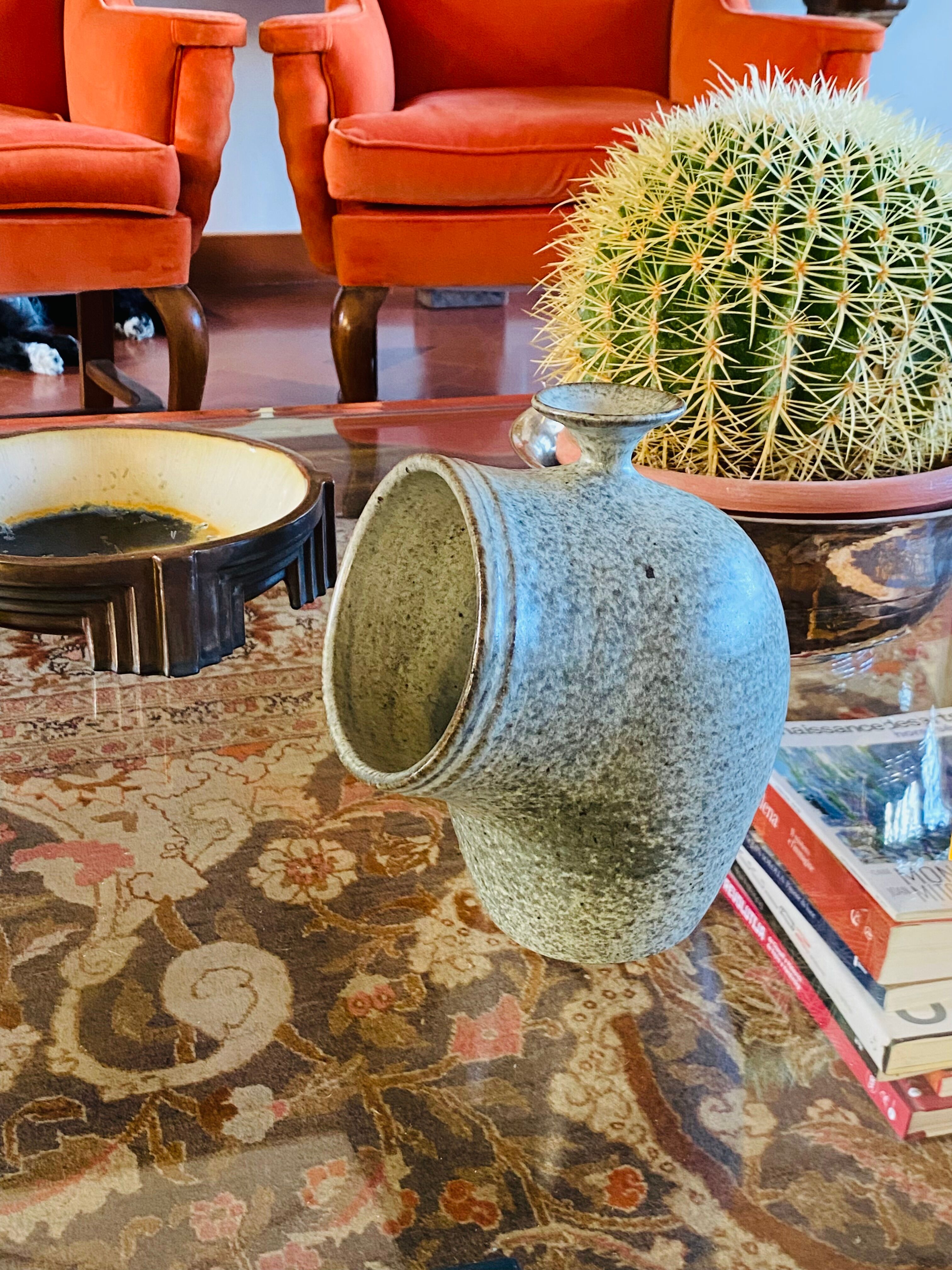 Organic green ceramic vase, France 1960s
